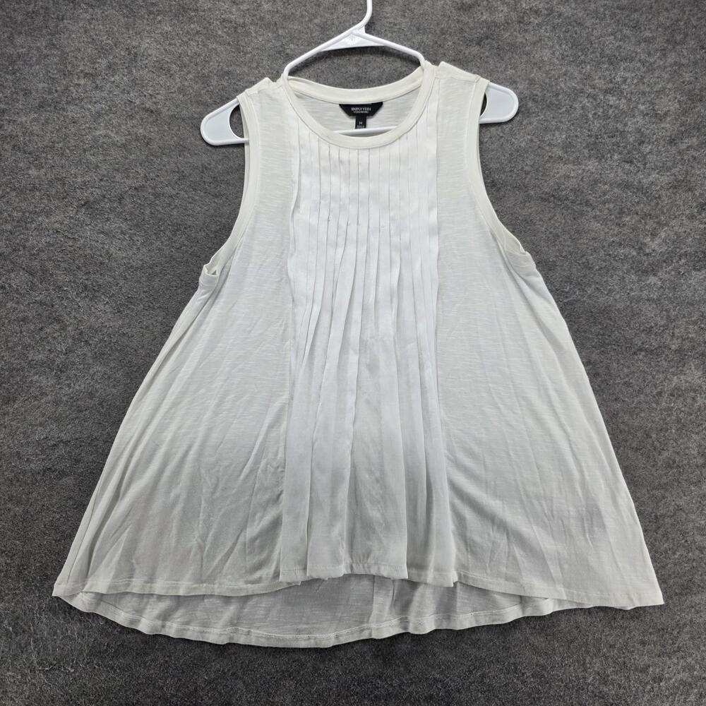 Simply Vera Vera Wang Blouse Tunic Womens M White Sleeveless Crew Neck Pleated